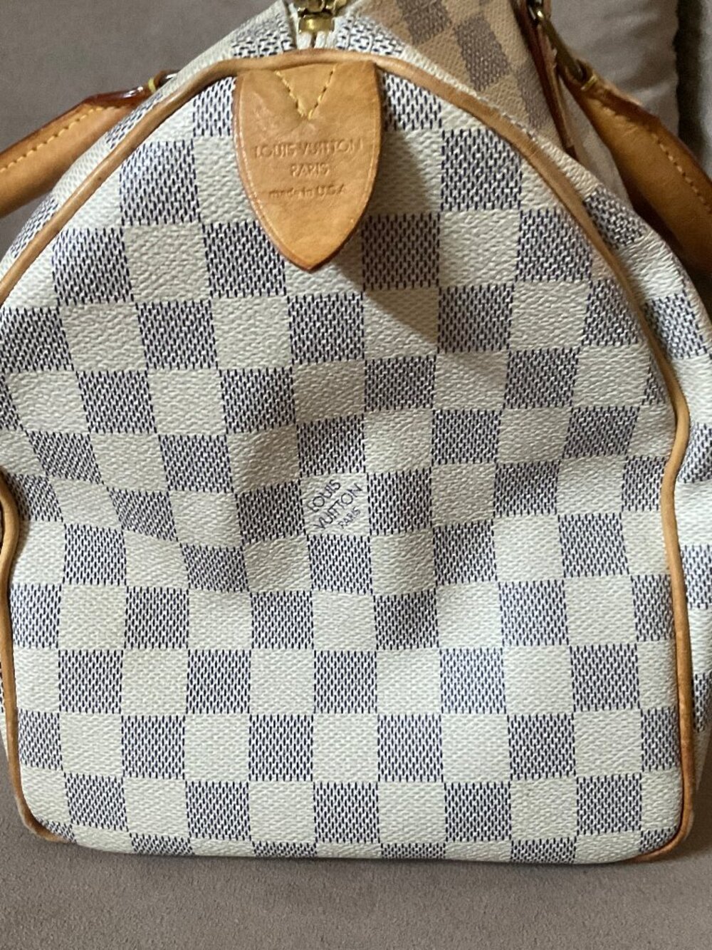 Louis Vuitton Speedy 30 Damier Azur White/Light Blue Checkered Satchel Handbag - Picture 6 of 16